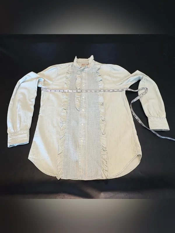 Ralph Lauren RUFFLE-TRIM CHAMBRAY Button Up Cotton SHIRT in light denim - Image 10