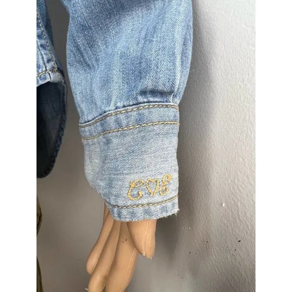 Current/Elliott The Prep School Light Wash Chambray Denim Shirt Small - Image 9