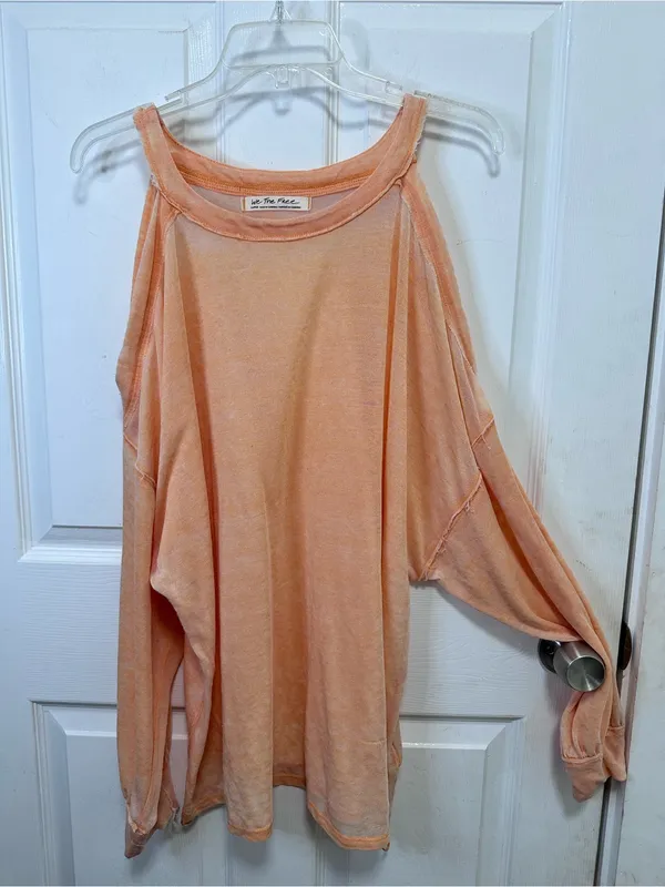 We The Free(Free People) Peach Cold-Shoulder Balloon Sleeve Top - Image 3