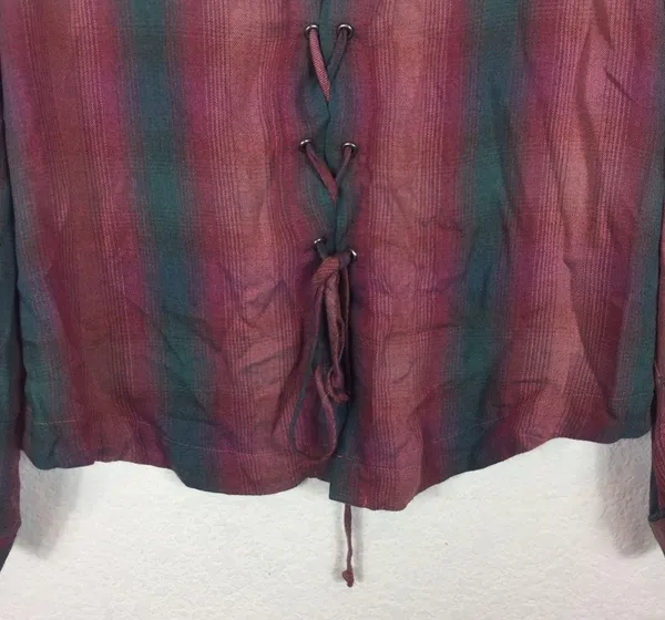 Anthropologie Cloth & Stone Plaid Lace Up Back Top - Image 8