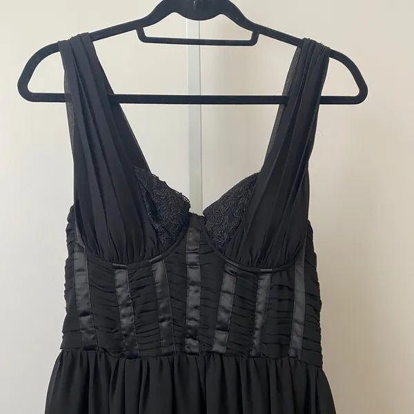 H&M‎ Moody Goth MobWife Corset Ruched Maxi Dress 8 Black Evening Gown Formal - Image 2