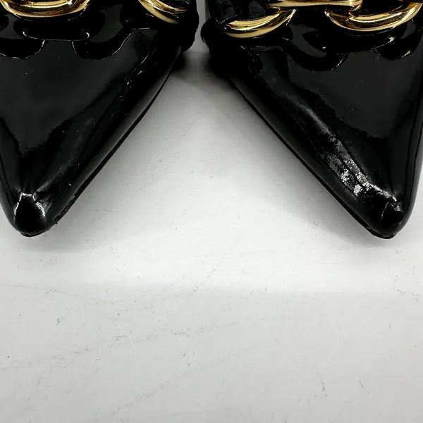 Jeffrey Campbell Pump Heels Stiletto Gold Chain Pointed Patent Leather Black 7.5 - Image 6