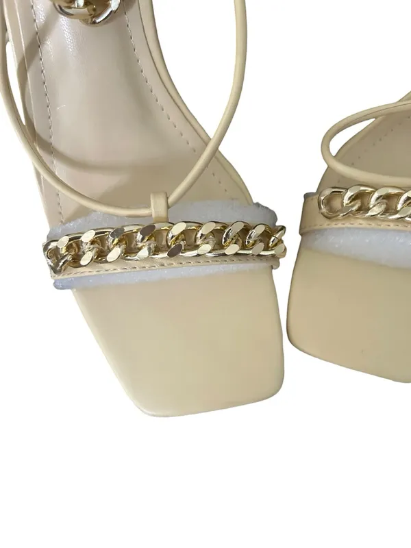 Cape Robbin Beige Lace-Up Heeled Sandals with Gold Chain - Image 2