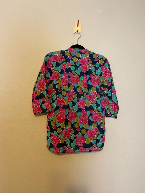 Roller Rabbit floral‎ 3/4 Sleeves Cotton Top Size Small - Image 5