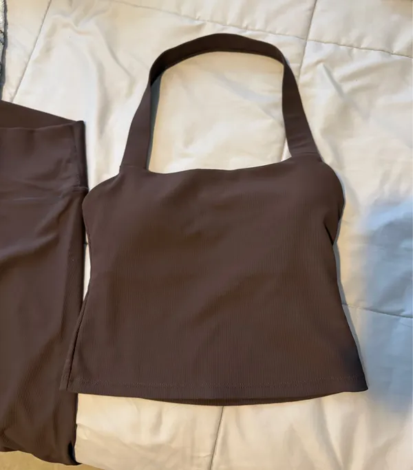 Wilo The Label brown halter ribbed workout set - XS top and S leggings - Image 4