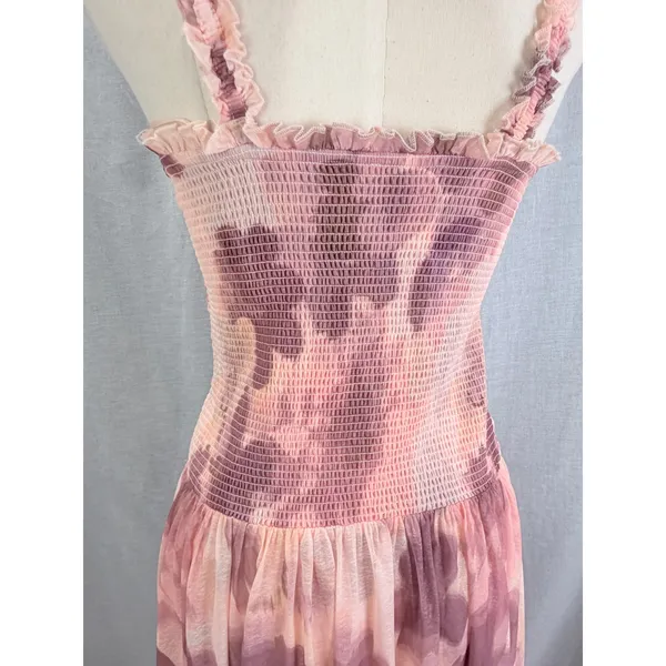 NWT Free People Tessa Smocked Assymetrical Ruched Midi Dress Pink‎ Floral M - Image 4