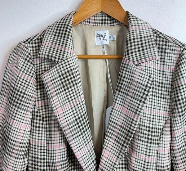 Princess Polly Classic Victoria Blazer Jacket plaid Black Pink Tan oversized 2 - Image 3