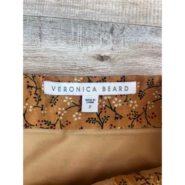 Veronica Beard Spencer Floral Print Ruffle Zip Font Skirt Size 2 Saffron - Image 4