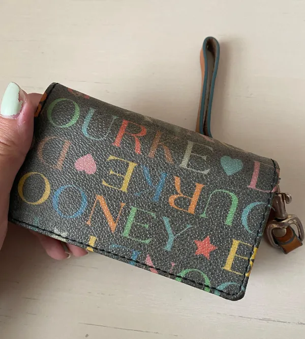 Vintage Y2K Dooney and Bourke black leather rainbow monogrammed wristlet - Image 10
