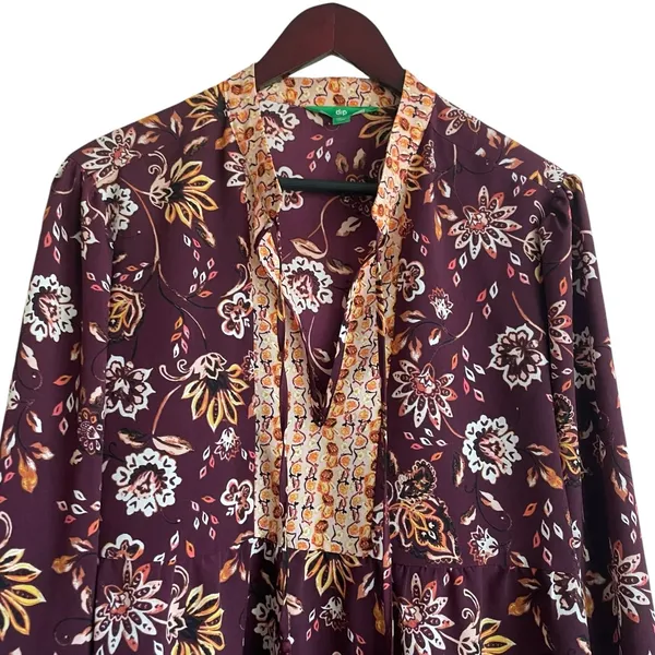 Dlp‎ Womens Boho Floral Babydoll Tunic XL Plum Peasant Whimsical Earthy Cottage - Image 3