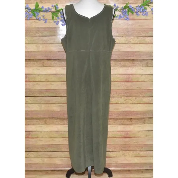 White Stag Ladies Green Faux Suede Sleeveless Maxi Dress Size L 12/14 90's Y2K - Image 6
