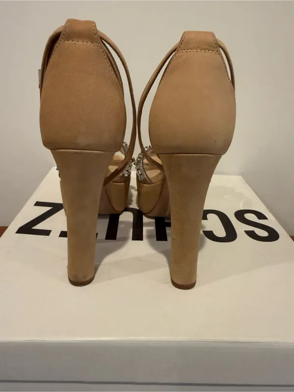 SCHUTZ Nude Crystal-Strap Open-Toe Heels - Image 5