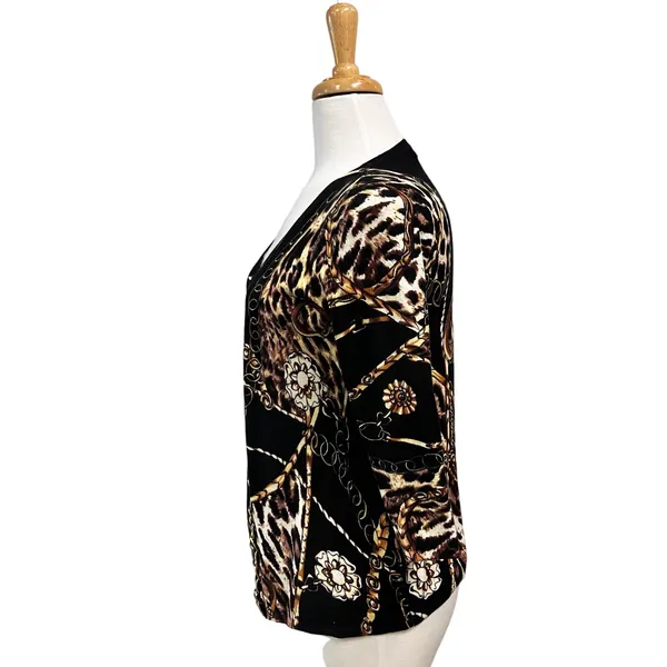 Boston Proper Cardigan Sz S Leopard Animal Chain‎ Classy Maximalist Careerwear - Image 5