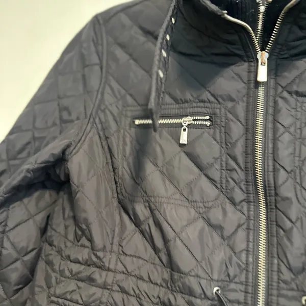 Michael Kors Petite Large Black Quilted Moto Jacket. Double Zip. Cinched Waist - Image 12