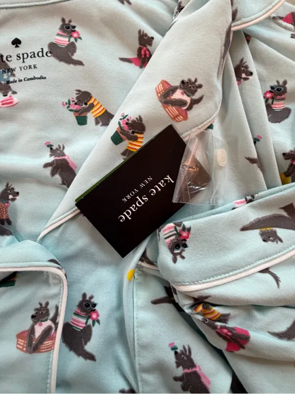 Kate Spade Large Scottie Dog Pajama Set Blue Short Sleeve Lounge Sleepwear NWT - Image 12