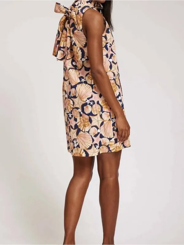 TYLER BOE stella seashells dress in multi navy linen cotton size small - Image 2