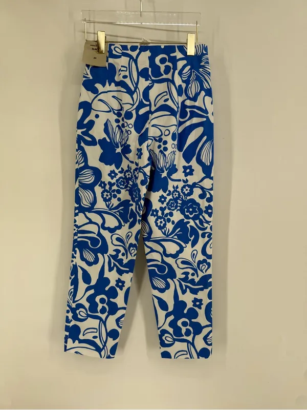 Zara Linen Blend Blue Floral Women's Pants Size 2 NWT - Image 3