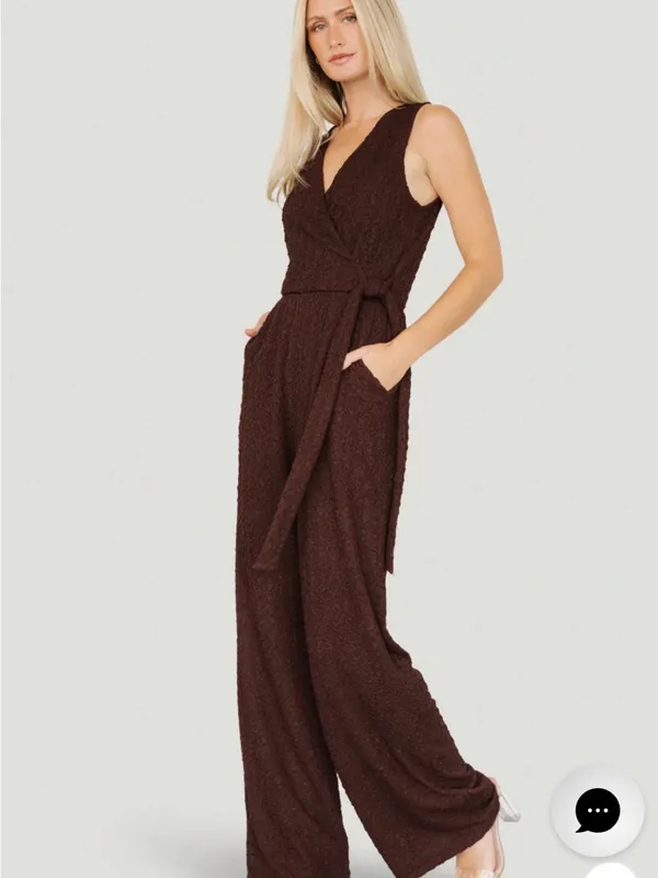 Baltic Born Natasha Chocolate Brown Sleeveless Wrap Jumpsuit - Image 2