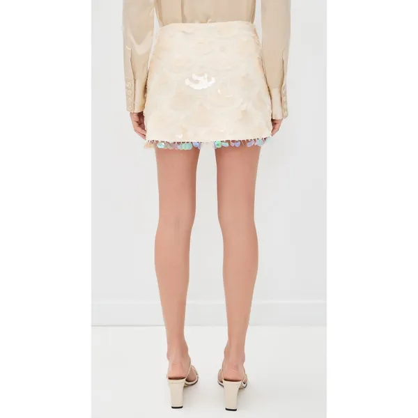 En Saison Emryn Mini Skirt Ecru Sequin Iridescent Paillette Fringe‎ NWT Size S - Image 4