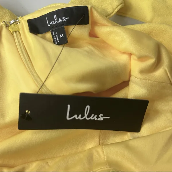 Lulus Social Sensation Light Yellow Square Neck Mini Bodycon Dress Size M NWT - Image 9