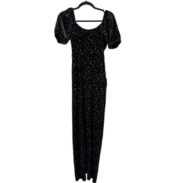 NWT Lulus Expert Charm Black Ditsy Floral Velvet Puff Sleeve Maxi Dress Size XS - Image 3