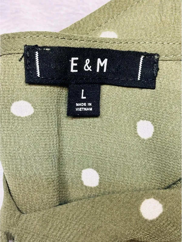 E & M Olive Green Polka Dot Spaghetti Strap Tank Top, Size Large - Image 3