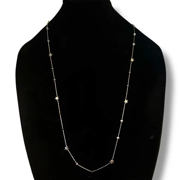 Frenzy long gold tone station stars and crystals necklace - Image 2