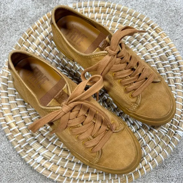 Frye Women’s Ludlow Low Top Yellow Canvas Lace Up Sneaker Shoes Size 8 - Image 4