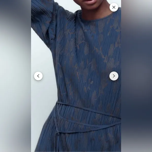 Zara Elegant Blue Patterned Dress Size L - Image 3