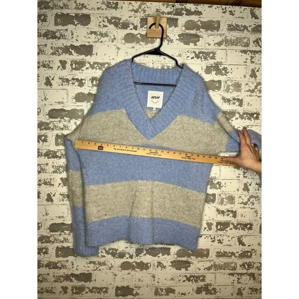 Aerie | women striped fuzzy vneck sweater - Image 4