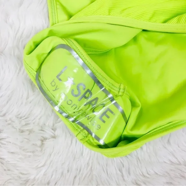 L*SPACE Frenchi Bitsy Cut Bikini‎ Bottom Large Green Neon High Waist Ribbed New - Image 9
