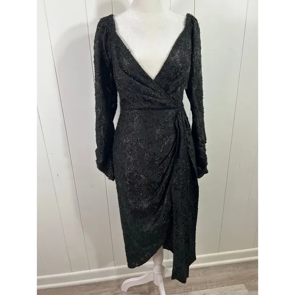 ASTR the Label Therese Floral Burnout Tie Waist Midi Dress in Black. Size S - Image 5