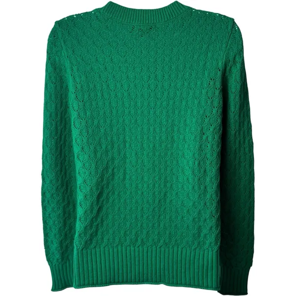 NEW LOFT‎ Green Eyelet Knit Crewneck Sweater Long Sleeve Spring Cozy Preppy S - Image 5