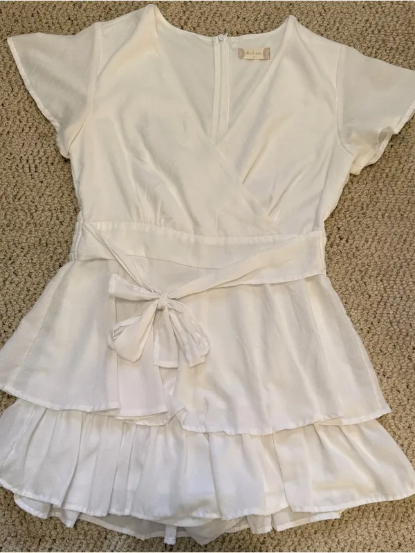 Altar’d State White Wrap Romper Dress Ruffle Tie Waist Cottagecore Bridal Medium - Image 2