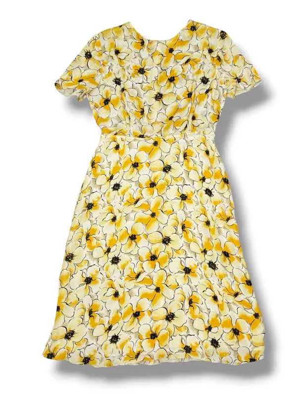 Hugo Buscati Floral Silk‎ Dress Yellow Size 6 Fit Flare Retro Twee Summer - Image 12
