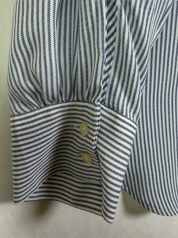 LOFT Women XL Blue White Striped Button Down Shirt Roll Tab Coastal Oversized - Image 9