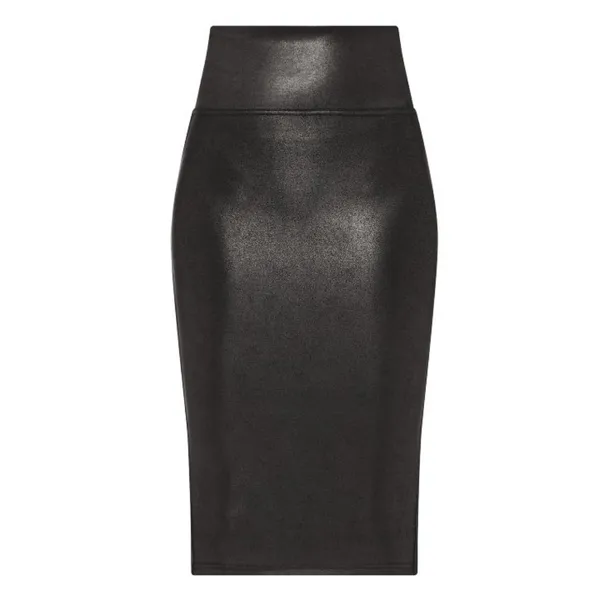 Spanx Faux Leather Pencil Skirt Very Black High-Waist Shiny Stretchy Edgy Midi - Image 8