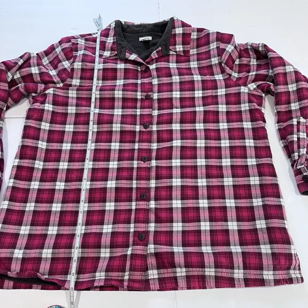 LL Bean Pink Plaid‎ Fleece Lined Flannel Shirt Jacket Shacket Size LARGE - Image 8