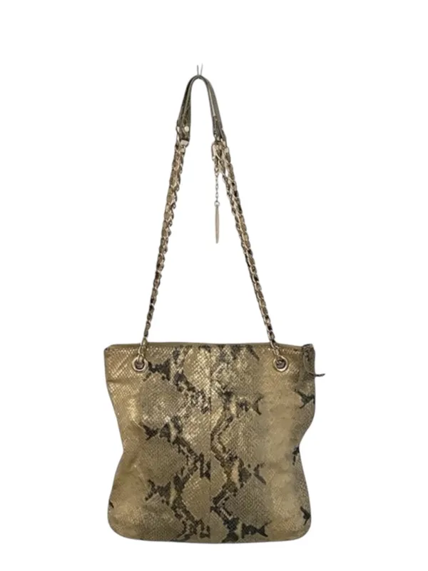 DKNY 𖤐 Convertible Crossbody Leather Handbag 𖤐 Metallic Python 𖤐 Gold Chain - Image 13