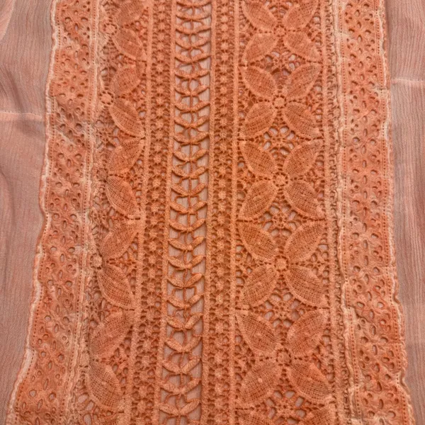 EN CREME Peach Crochet Lace Long Sleeve Sheer Gauze‎ Blouse Top Women S - Image 3