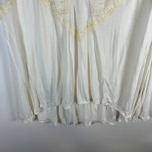 Free People Intimately Ivory Lace Smocked V-Neck High Low Sleeveless Top Romance - Image 3