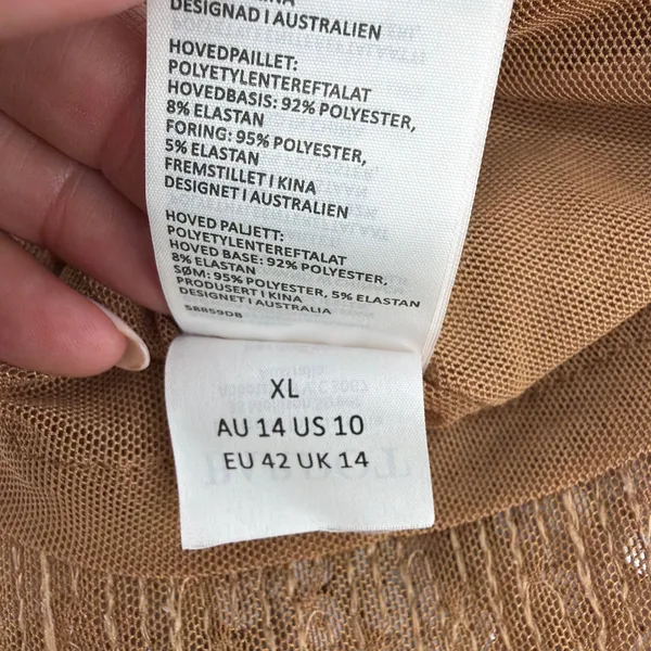 Bardot Verona Sequin Midi Dress XL US 10 Long Sleeve Keyhole Gold Bronze - Image 13