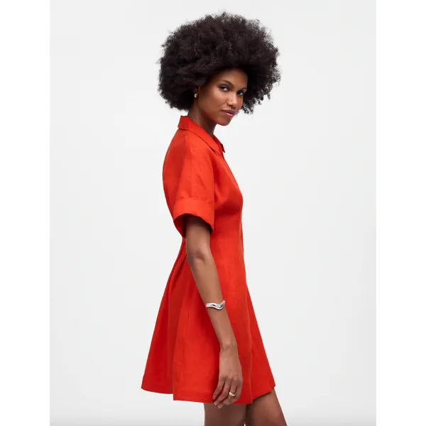 Madewell The Perry Mini Shirtdress 100% Linen Bright Flame Minimalist XXS NWT - Image 3