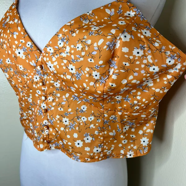 Cider Crop Top 3XL Plus Curvy Ditsy Floral Cami Tank Orange Smocked V-Neck NEW - Image 3