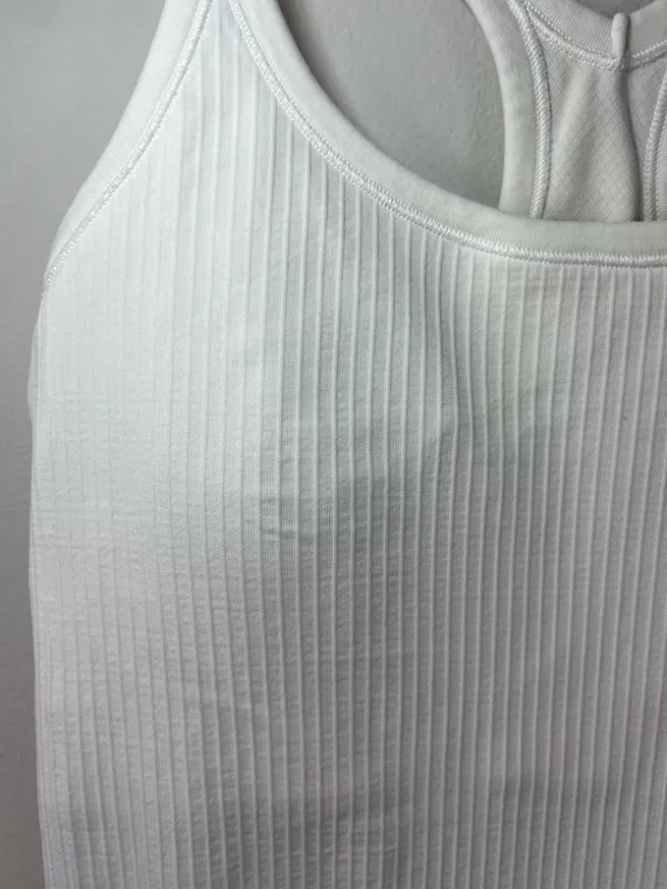 Lululemon Ebb to Street Tank Top White Ribbed Built In Bra Racerback Athletic 8 - Image 4
