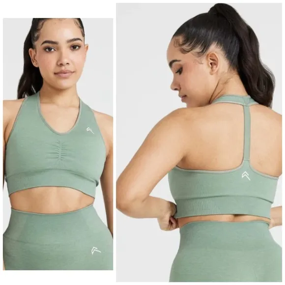 Oner Active classic 2.0 seamless v-neck bralette in sage marl Green- Size Large - Image 2