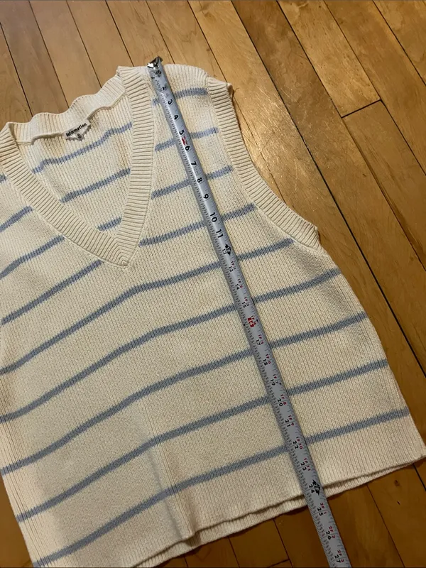 Reformation Janey Cotton Striped White and Blue Oversized Sweater Vest Medium - Image 8