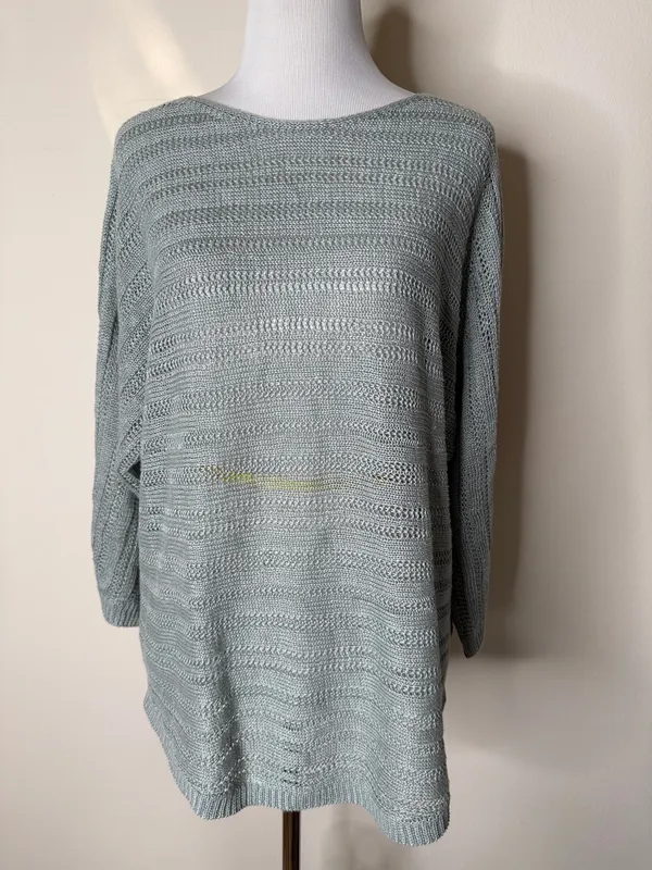 Tahari Light Green Linen Open Knit Pullover Sweater - Image 2