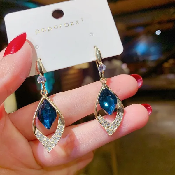 Women's Blue Crystal Teardrop Dangle Drop Earrings - Image 4