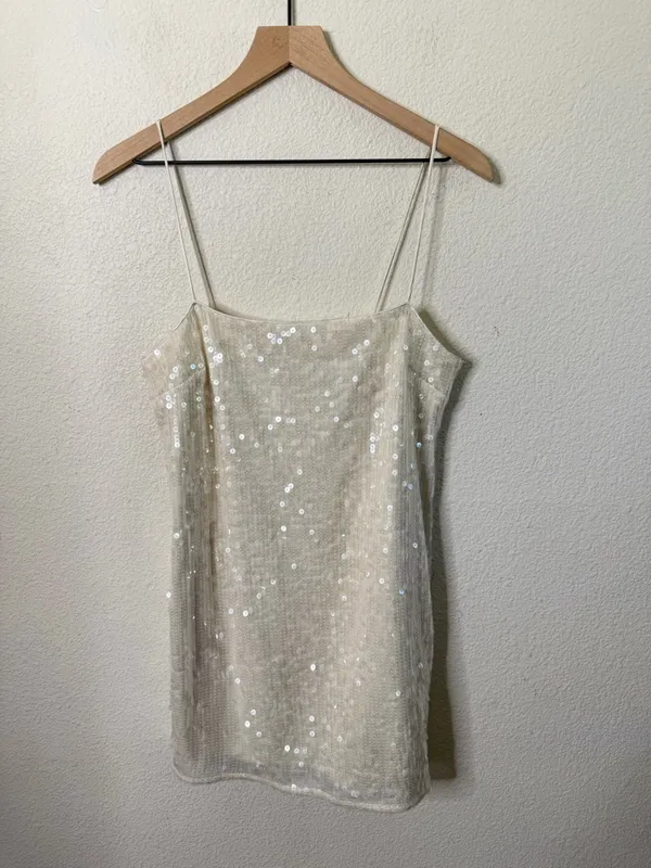 NEW Rotate Women's Sequin Mini Dress Egret‎ Off White Women’s Size 4 - Image 6